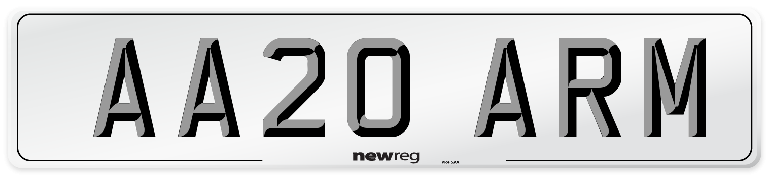 AA20 ARM Number Plate from New Reg